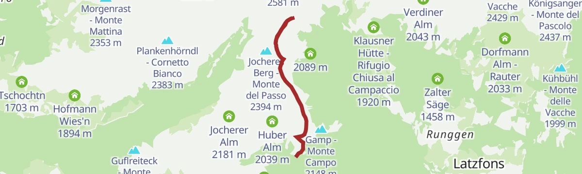 Route map: Kaseregg-Rifugio S. Croce di Lazfons